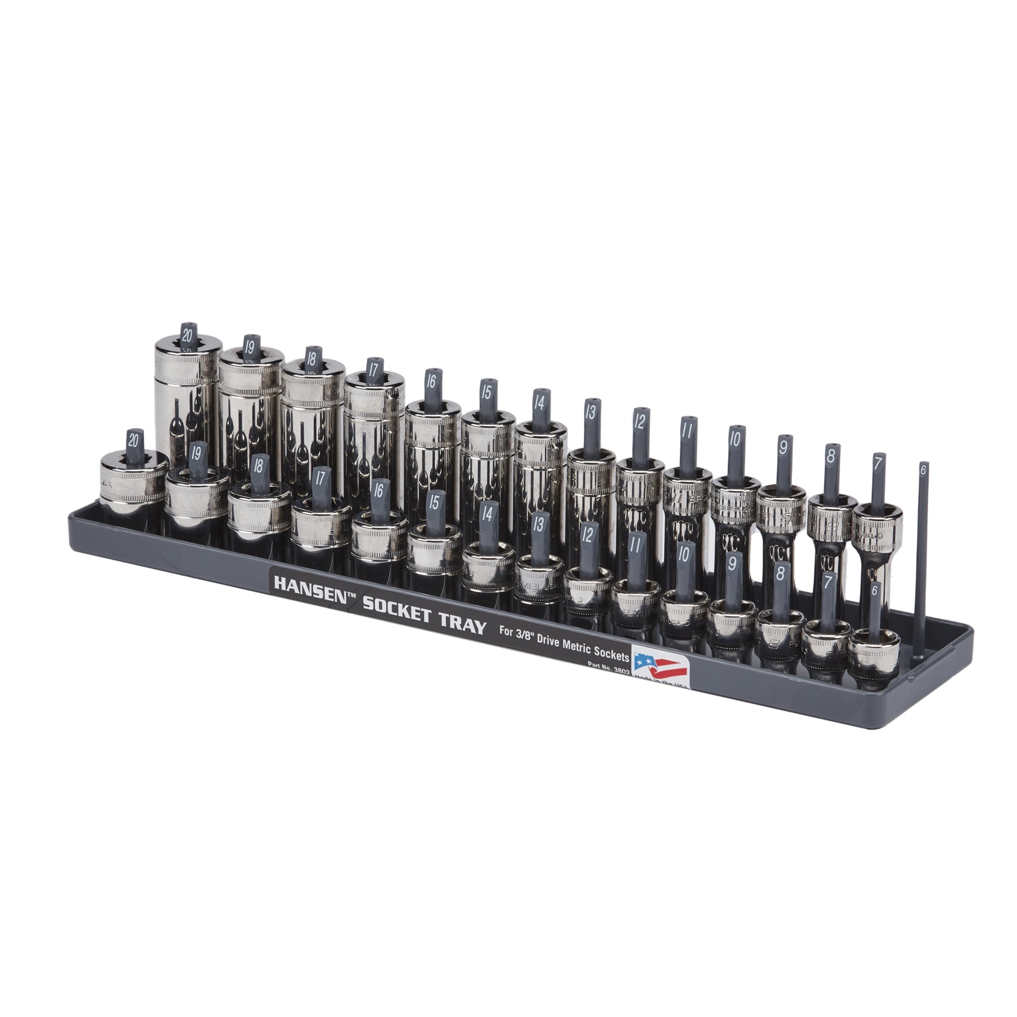 Hansen Global Regular and Deep Socket Tray, 3/8in. Metric